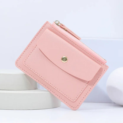 Portefeuille Femme Court Simple Cuir PU - Mini Porte-Cartes Zip Fermoir Slim