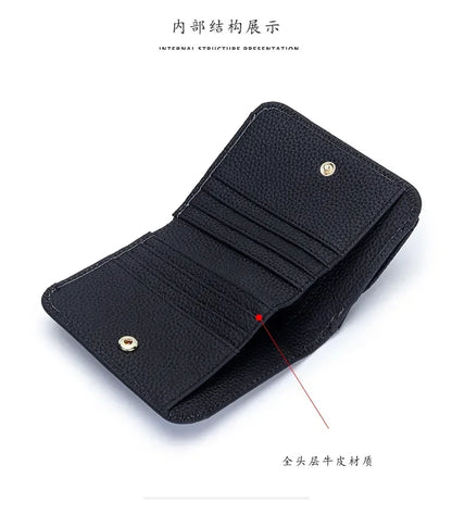 Portefeuille Femme Cuir Véritable Pliable Simple - Porte-Monnaie Multifonction Coin Bag Petit Money Bag