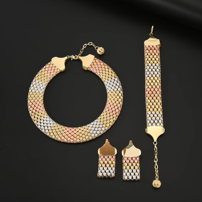 Parure Bijoux Dubai Luxe Mariée – Collier Statement Bracelet Boucles Cristaux
