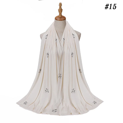 Foulard Hijab Jersey Côtelé Femme - Écharpe Musulman Stretch Paillettes Châle Islamique