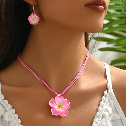 Ensemble Bijoux Fleurs Tressées Bohème Grande Fleur – Collier Boucles Rose Rouge Bleu Plage Femme