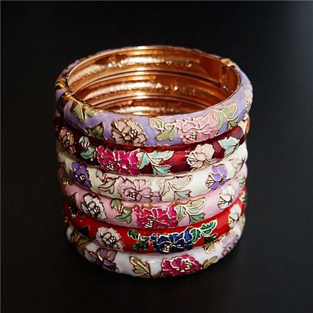 Bracelet Jonc Cloisonné Émaillé Pivoine – Artisanat Ethnique Classique