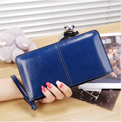 Portefeuille Clutch Femme Vintage Cuir Ciré PU - Grande Capacité avec Bracelet