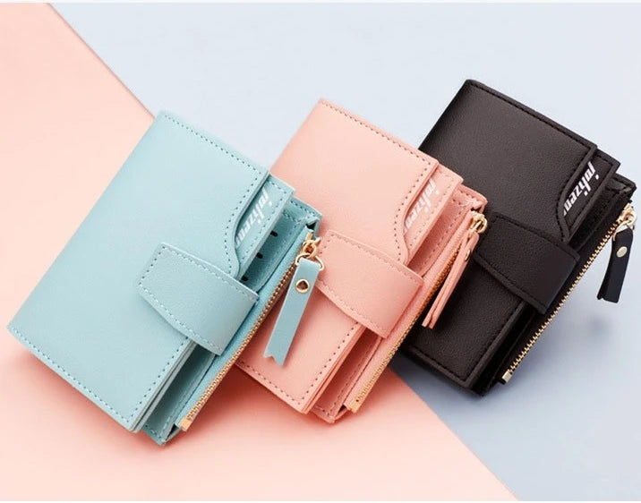 Mini Portefeuille Femme Compact Noir - Petit Porte-Cartes Élégant pour Filles