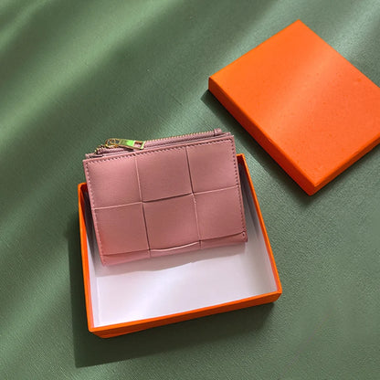 Portefeuille Femme Cuir Tressé - Porte-Monnaie Bifold Multi-Cartes Compact