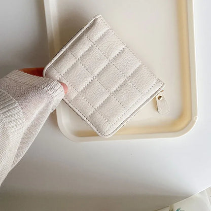 Portefeuille Court Femme Cuir PU à Carreaux - Petit Porte-Cartes avec Zip et Porte-Monnaie