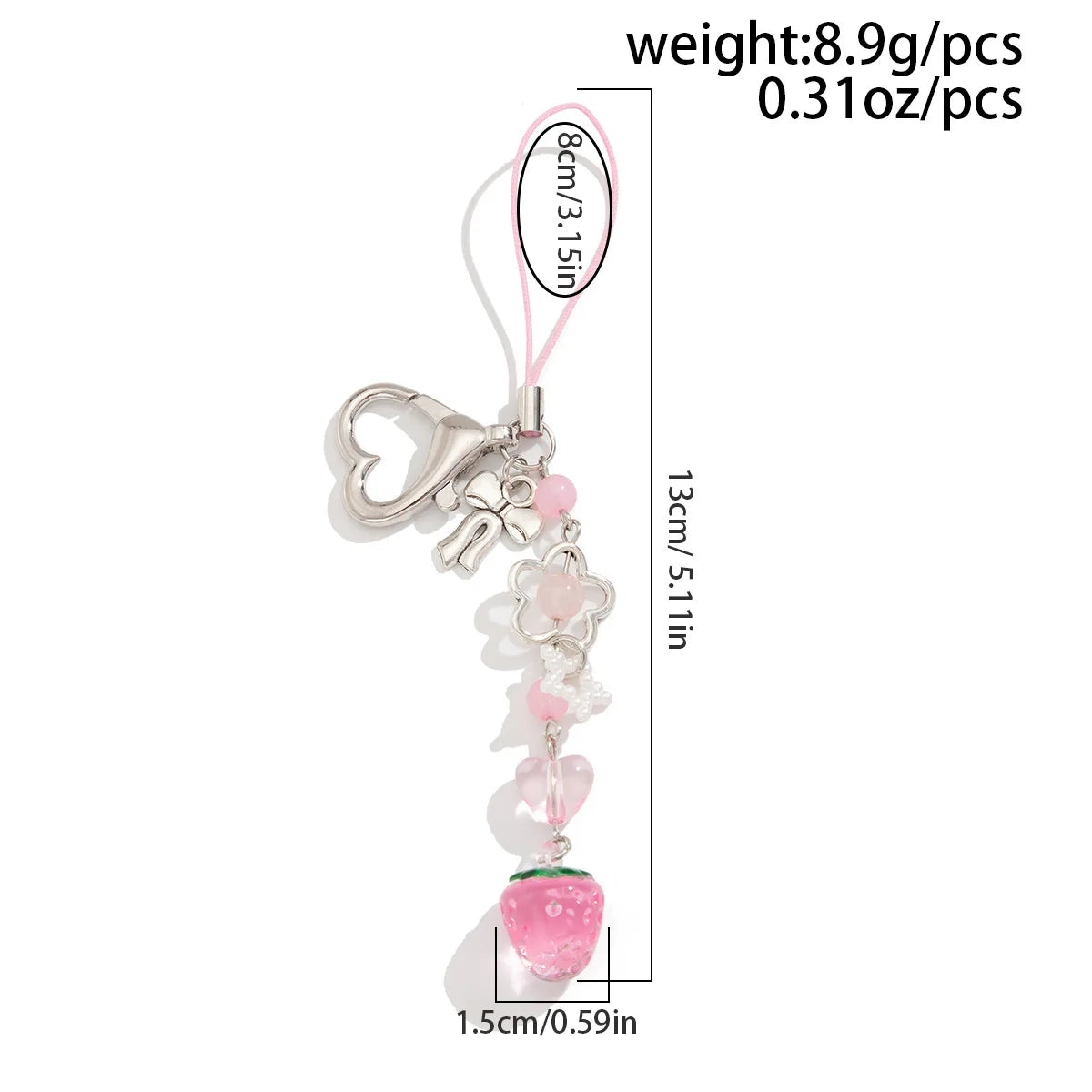 Porte-Clés Kawaii Perles Fraise Animé – Charm Sac Y2K Mignon