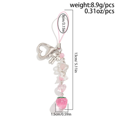 Porte-Clés Kawaii Perles Fraise Animé – Charm Sac Y2K Mignon