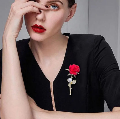 Broche Rose Rouge Mignonne Plaquée Or Argent – Bijou Fiançailles Mode Femme