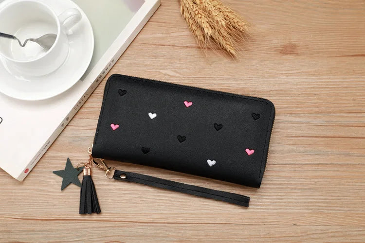 Portefeuille Long Femme Brodé - Pochette Dragonne Multi-Cartes Élégante