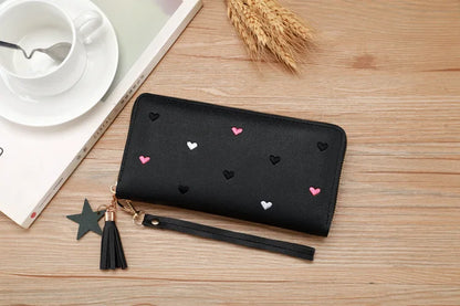 Portefeuille Long Femme Brodé - Pochette Dragonne Multi-Cartes Élégante
