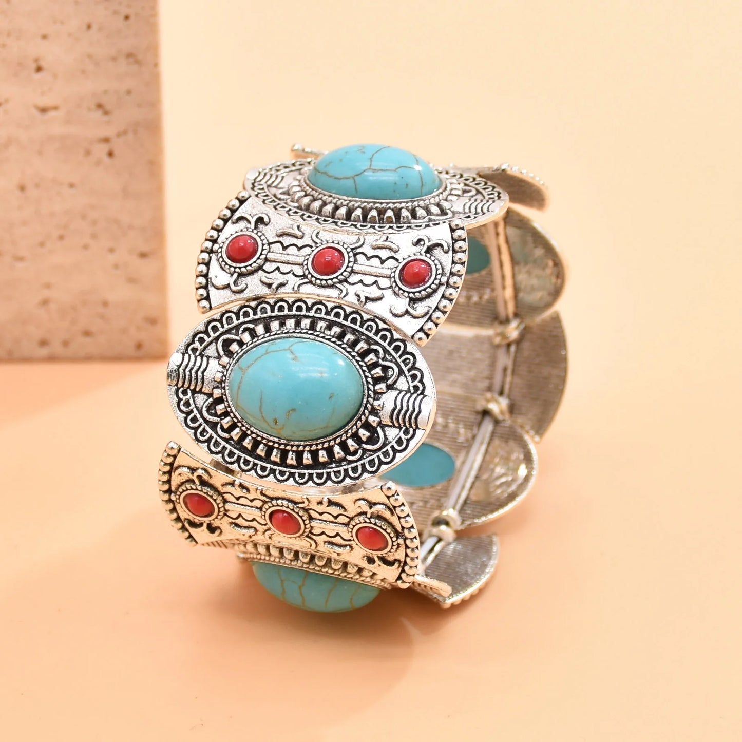 Bracelet Jonc Ethnique Tribal Turquoise - Inspiration Indienne et Africaine