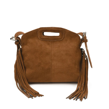 Sac à Main Femme Daim Vintage Style Français - Sac Bandoulière Épaule Glands Café