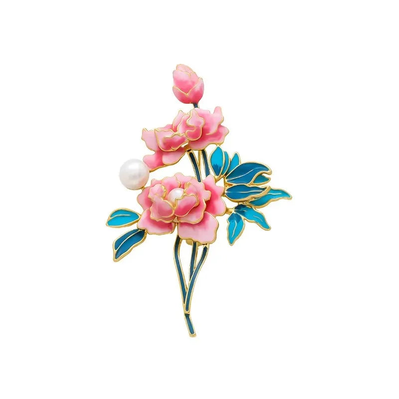 Broche Florale Romantique – Pin Élégant Rose Pivoine Iris