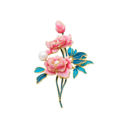 Broche Florale Romantique – Pin Élégant Rose Pivoine Iris