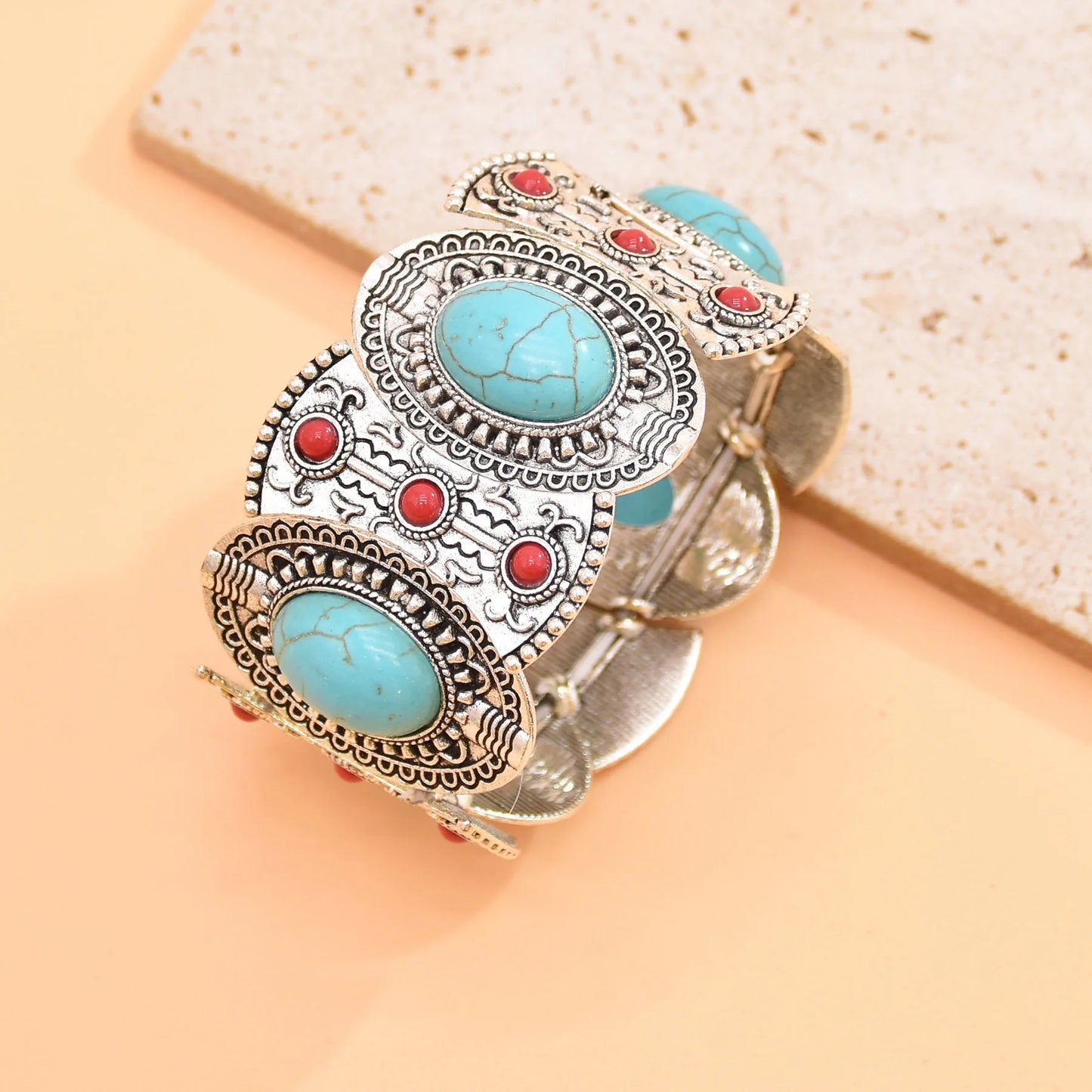 Bracelet Jonc Ethnique Tribal Turquoise - Inspiration Indienne et Africaine