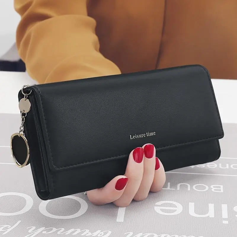Portefeuille Femme Long Tri-Fold Cuir - Porte-Cartes Élégant avec Compartiments