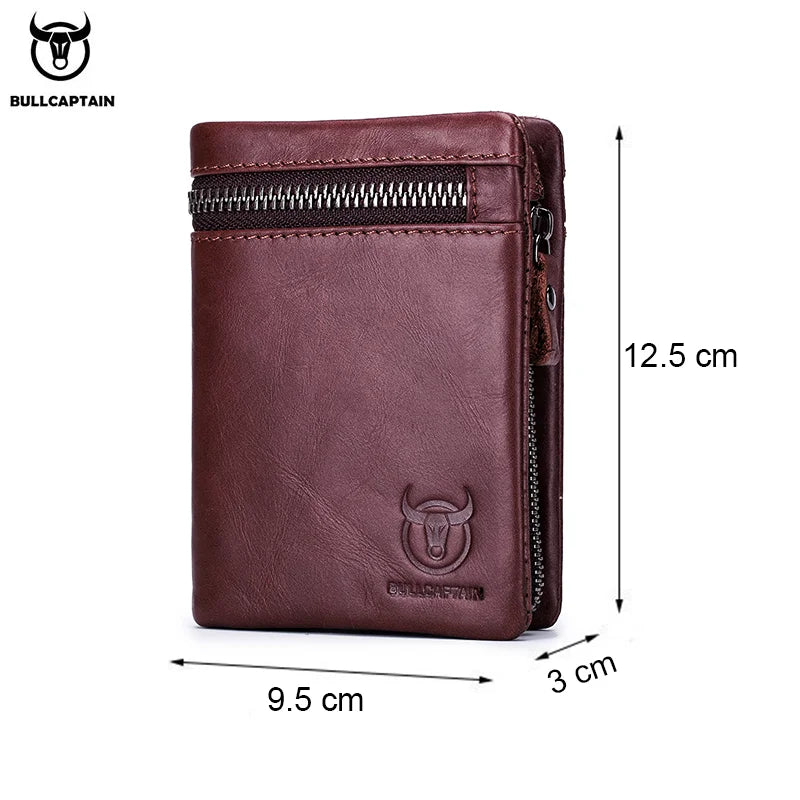 Portefeuille Homme Cuir BULLCAPTAIN Tri-Fold RFID - Porte-Monnaie Cartes Zipper