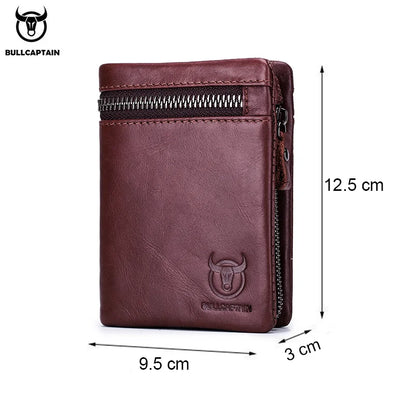 Portefeuille Homme Cuir BULLCAPTAIN Tri-Fold RFID - Porte-Monnaie Cartes Zipper