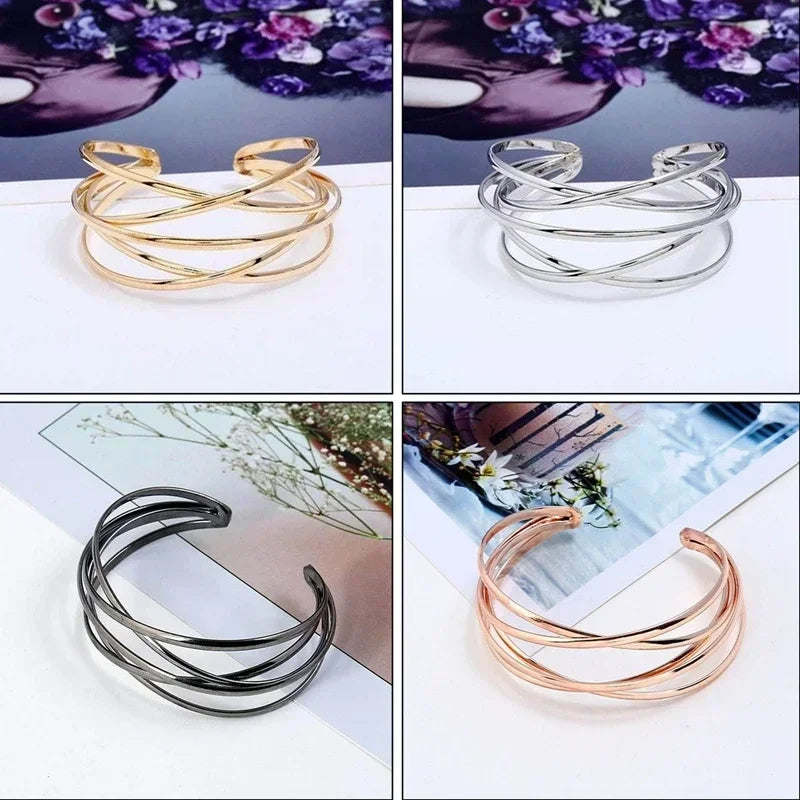 Bracelet Manchette Charm Femme – Alliage Ajustable, 4 Finitions Luxe