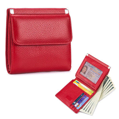 Portefeuille Femme Bifold Cuir Véritable Compact - Porte-Monnaie Slim Court Lovers