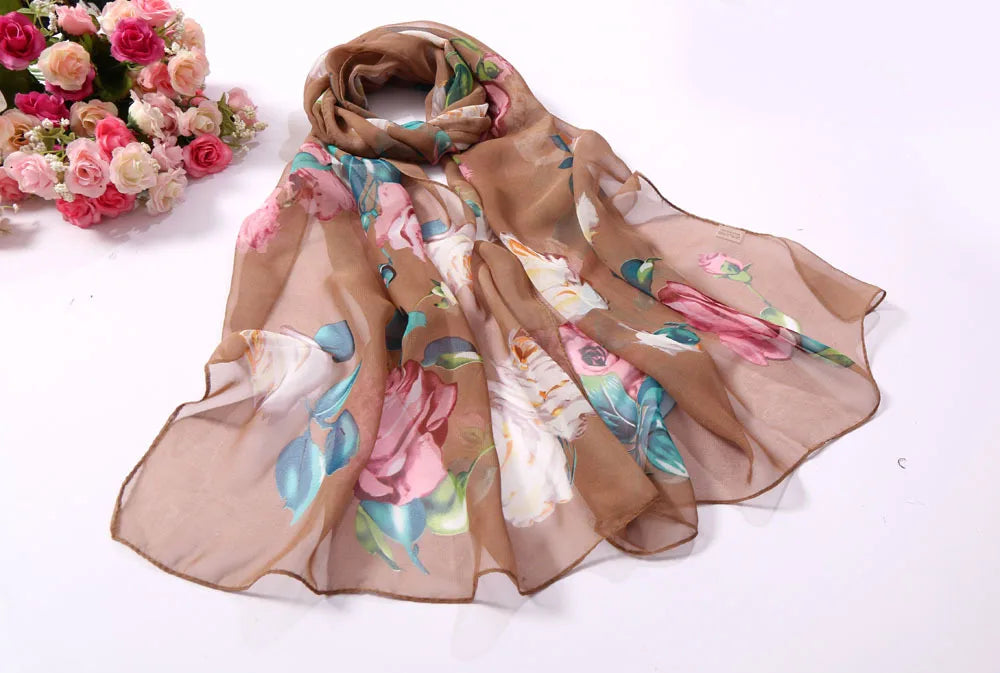 Foulard Écharpe Mousseline Georgette Rose Femme - Bandana Châle Été Protection Solaire Plage