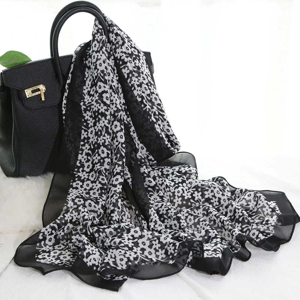 Foulard Écharpe Mousseline Petite Fleur Femme - Bandana Hijab Châle Été Protection Solaire