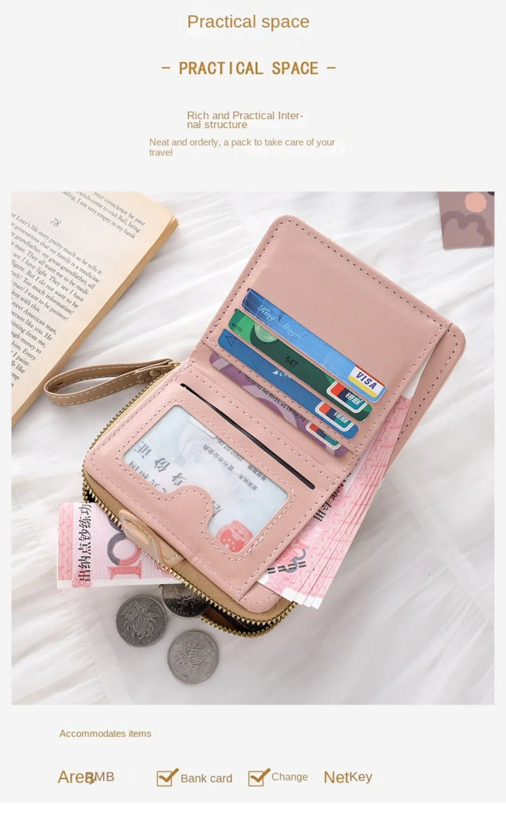 Portefeuille Femme Chat Mignon Cuir PU - Porte-Monnaie Court Grande Capacité Voyage