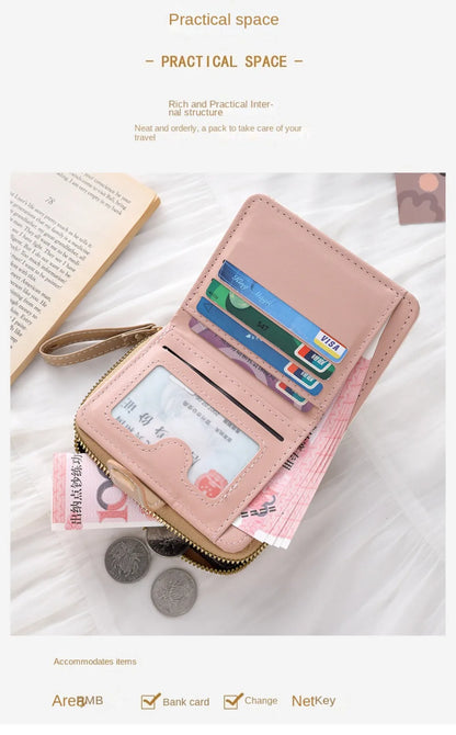 Portefeuille Femme Chat Mignon Cuir PU - Porte-Monnaie Court Grande Capacité Voyage