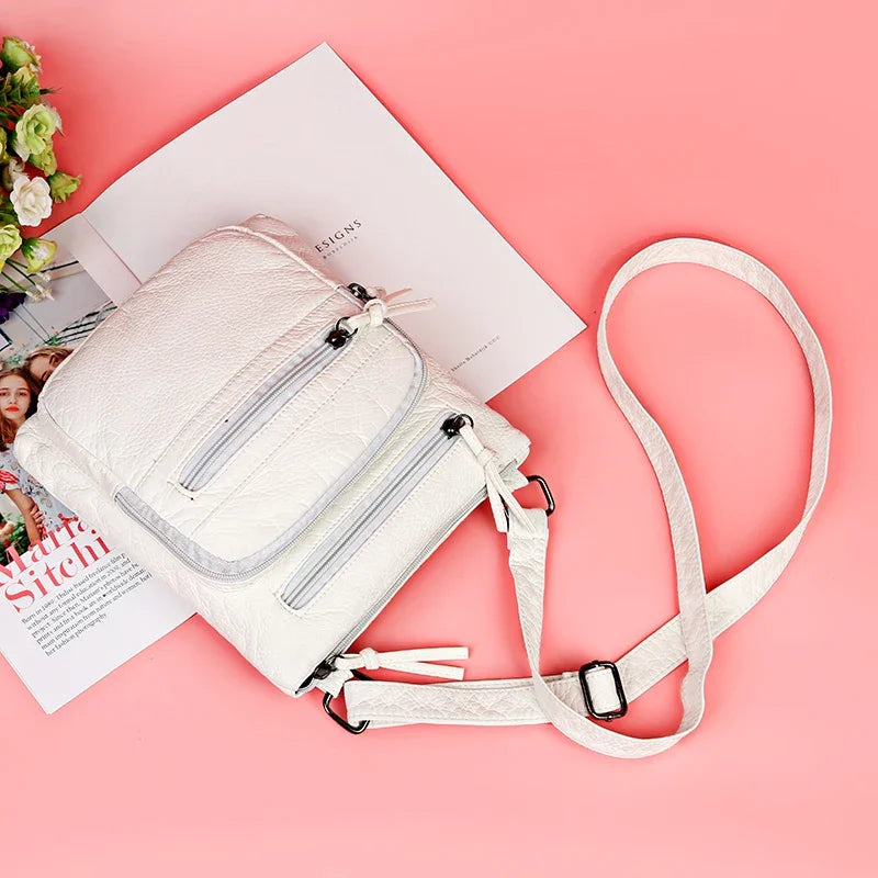 Sac à Main Femme Cuir PU Multi-Couches - Sac Épaule Bandoulière Crossbody Messenger Rabat Porte-Monnaie