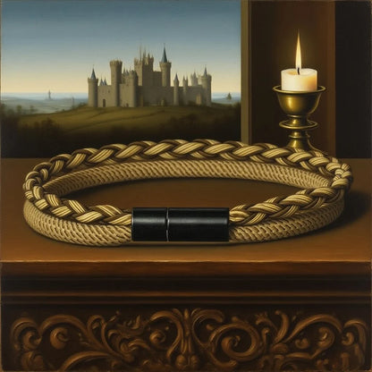 Bracelet en Cuir Tressé Fait Main pour Homme - Double Couche avec Charm en Cuivre