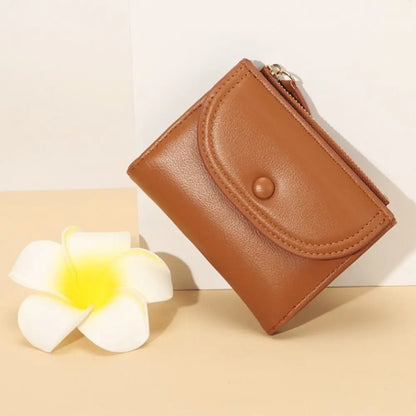 Portefeuille Femme Court Pliable Coloré Mini - Porte-Monnaie Zippé PU Multifonction Portable Marron