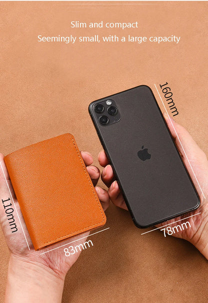 Portefeuille Pliable Cuir Souple avec Bouton - Petit Porte-Cartes Permis Simplifié