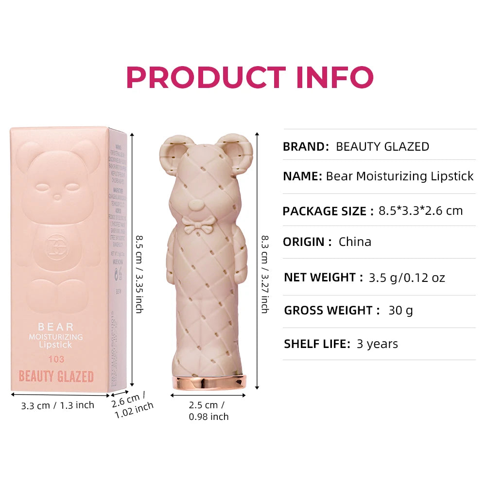 Rouge à Lèvres Hydratant Beauty Glazed Bear - Baume Coloré Nourrissant Effet Aqueux Longue Tenue