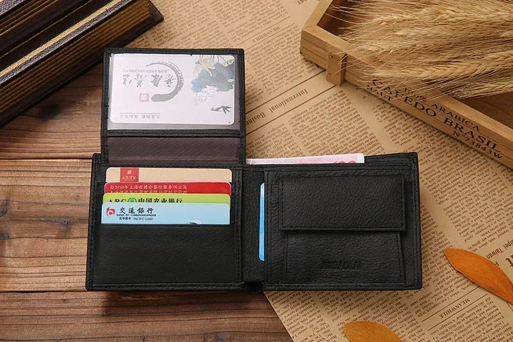 Portefeuille Homme Cuir Véritable - Porte-Cartes Court Premium Noir