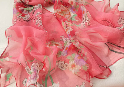 Foulard Écharpe Mousseline Georgette Femme Fleur Prune - Bandana Été Léger Respirant