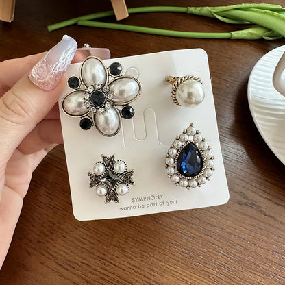 Set Broches Baroque Perles Vintage – Élégant Géométrique Unisexe