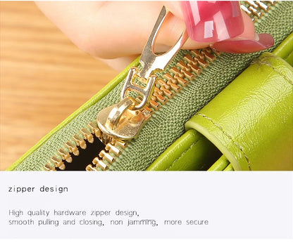 Portefeuille Femme Cuir Bifold Court Rose - Wallet Porte-Cartes Zipper Coin Pouch