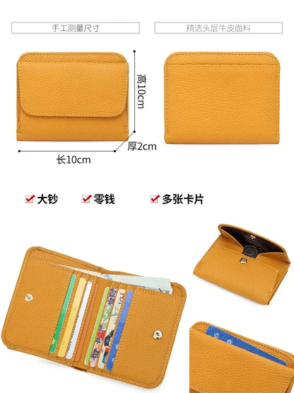 Portefeuille Femme Cuir Véritable Pliable Simple - Porte-Monnaie Multifonction Coin Bag Petit Money Bag