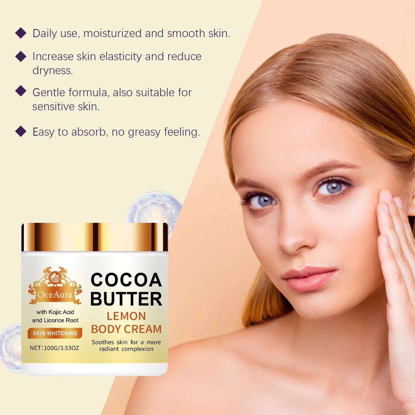 Crème Visage Citron Beurre de Cacao - Hydratante Réparatrice Nourrissante Éclaircissante Soin Beauté