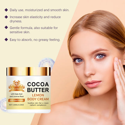Crème Visage Citron Beurre de Cacao - Hydratante Réparatrice Nourrissante Éclaircissante Soin Beauté
