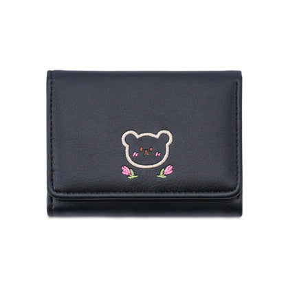 Portefeuille Femme Kawaii Cute Trifold PU - Porte-Carte Multi-Emplacements Porte-Monnaie Étudiant Noir