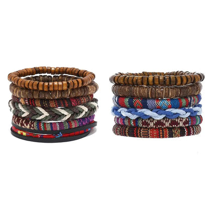 Bracelet Bohème Cuir & Perles Bois Homme – Tressé Main, 26 Coloris