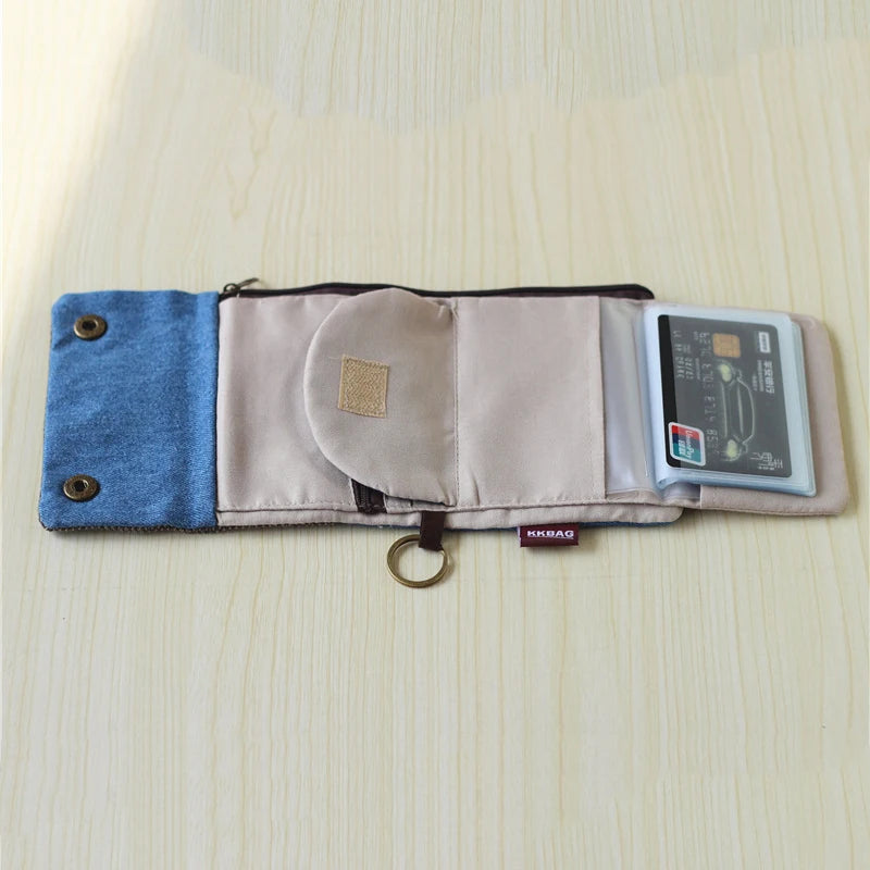 Portefeuille Femme Tissu Fait Main Pliable Contraste Couleurs - Porte-Monnaie Zippé Cartoon Porte-Carte Clés