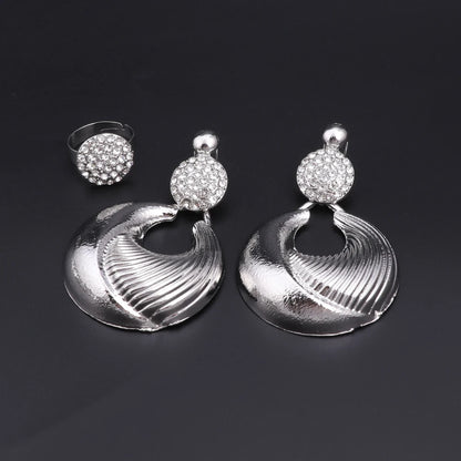 Ensemble Bijoux Dubai Luxe Plaqué Argent Cristaux – Collier Boucles Bracelet Bague Mariée