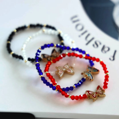 Ensemble 12 Bracelets Perles Verre Bohème – Bangles Papillon Romantique Mignon Femme
