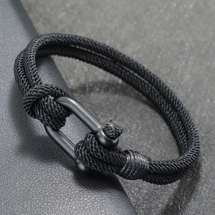 Bracelet en Corde Tressée Double Couche Fait Main - Style Milan 4mm pour Homme