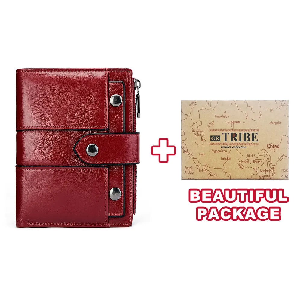 Portefeuille Femme Cuir Véritable RFID - Pochette Court avec Fenêtre ID