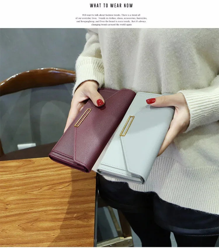 Portefeuille Femme Cuir Long Fashion Hasp - Clutch Wallet Cartera Mujeres avec Poche Téléphone