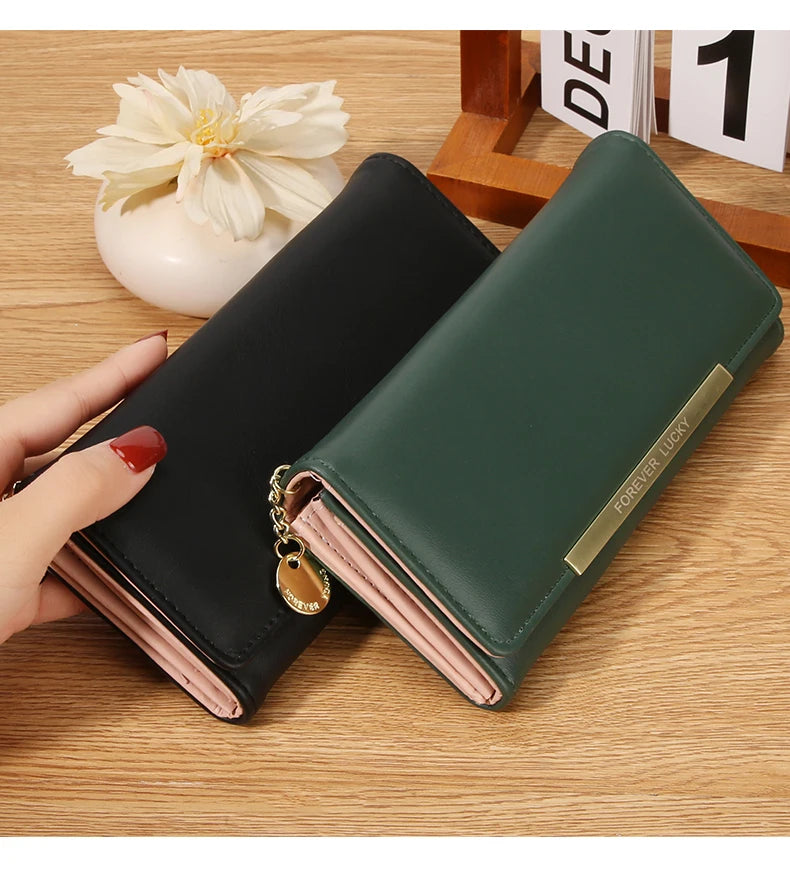 Portefeuille Femme Trifold Long Haut de Gamme - Multi-Cartes Multifonction